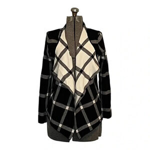 IZOD BLACK WHITE CHECKERED‎ CONTRAST CARDIGAN JACKET WOMEN'S SIZE SMALL